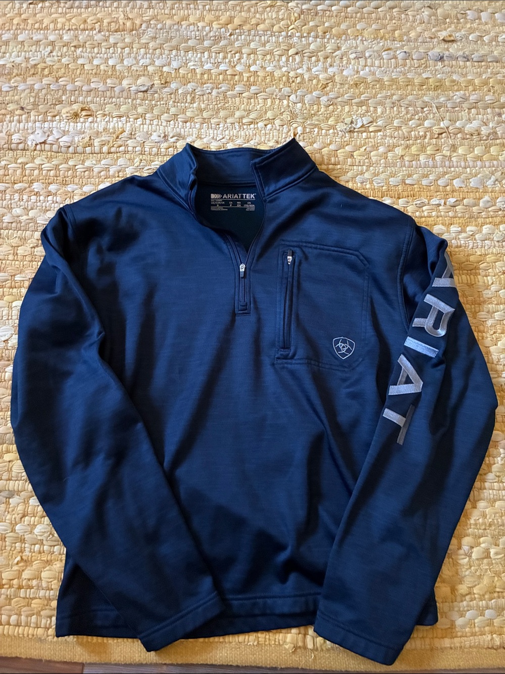 Ariat Men’s Navy Half-Zip Pullover with Sleeve Branding